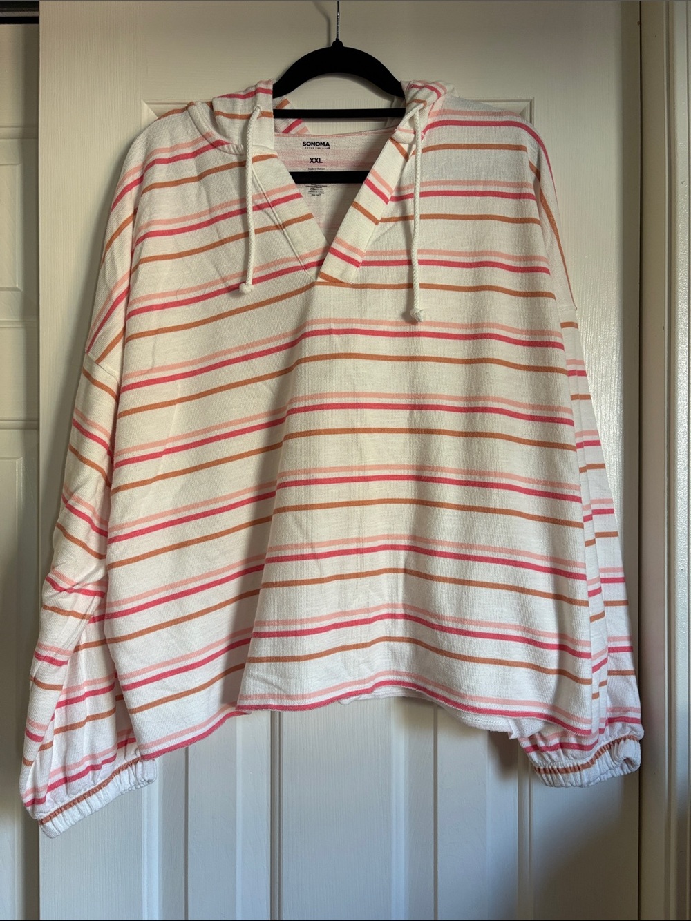 Sonoma Cream Hoodie with Pink & Orange Stripe Pattern